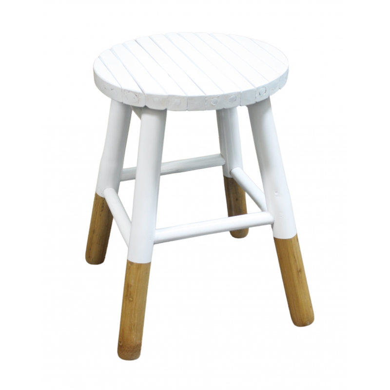 Tabouret Bambou Blanc et Nature