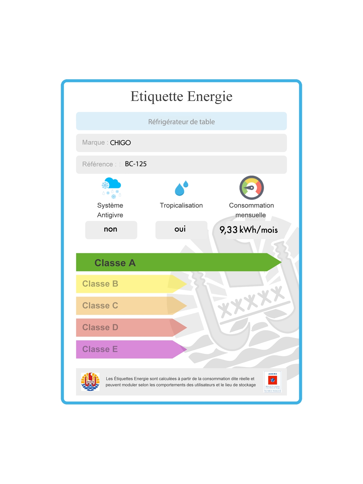 Réfrigérateur 125L Table Top CHIGO
