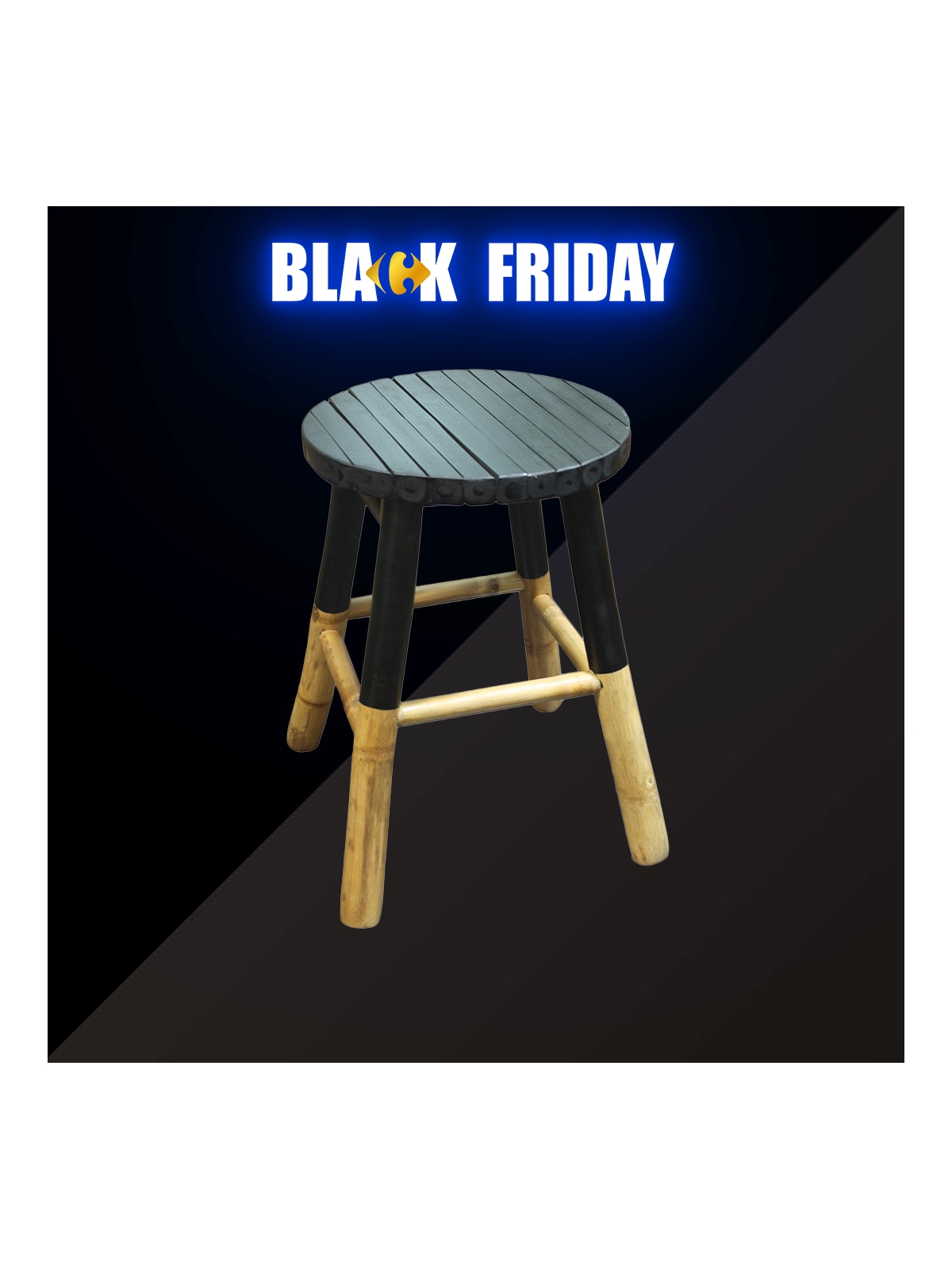 Tabouret Bambou Noir & Nature