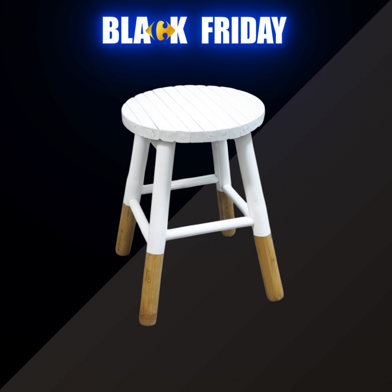 Tabouret Bambou Blanc et Nature