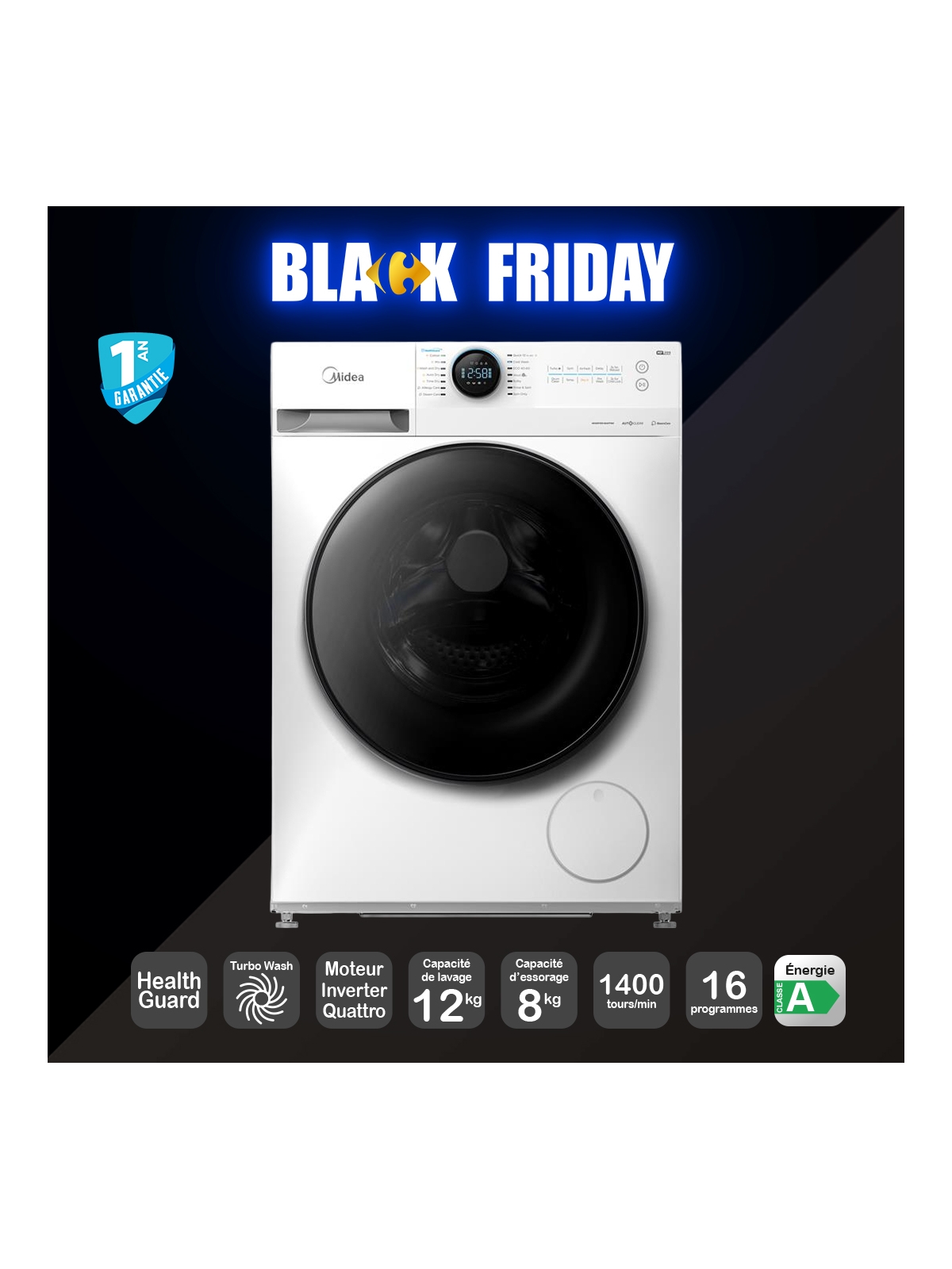 Machine à laver + Sèche linge 12kg MIDEA